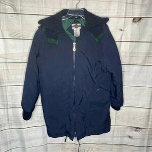 Outbrook Womens Long Coat Small Blue Quilted Hooded Warm‎ Winter Pockets Zip Up